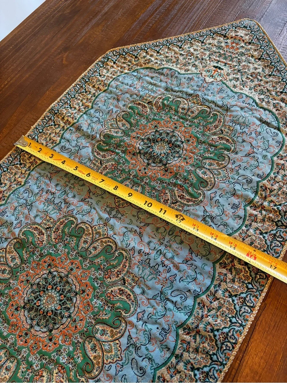 Fine Textile Woven Turquoise, Gold, and Green Decorative Table Runner